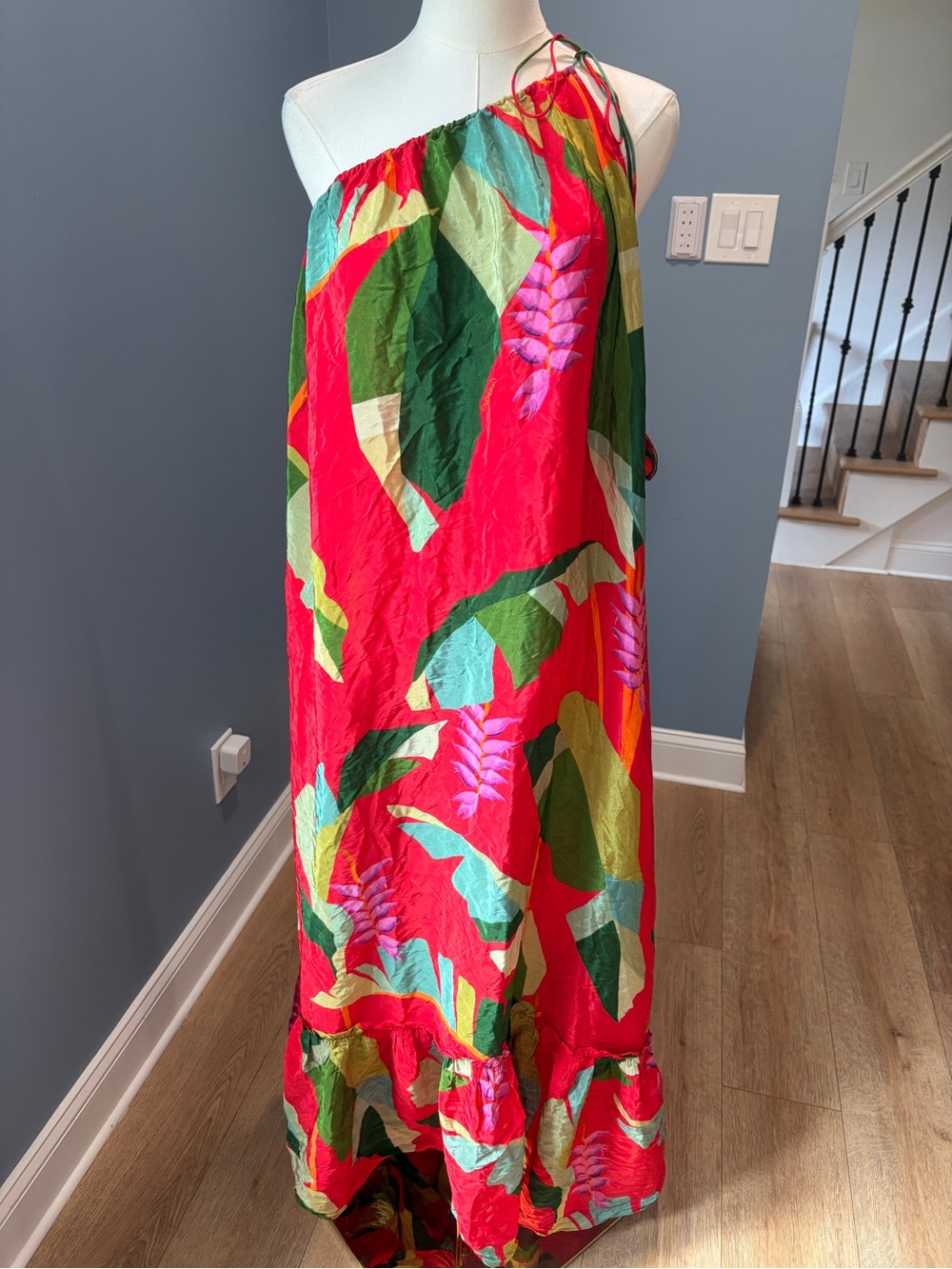 FARM Rio Heliconia Red One Shoulder Maxi Dress Tropical XL
